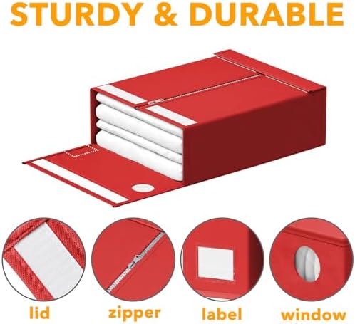 SpaceAid 6 Pack Bed Sheet Organizers and Storage, Foldable Sheet Organizer with Window for Linen Closet, Set Folder Keeper for Queen & King Size Bedding Storage (Red) - Image 6
