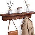 Lewtemi Wall Mount Coat Rack with Shelf 24.5" Scalloped Walnut with 6 Hooks by Lewtemi