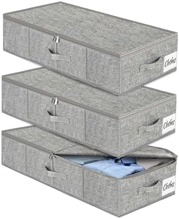 Under Bed Storage Container Bin 3 Pack, Low Profile Foldable Underbed Clothes Storage Organizer W/ Ultra Thick Fabric and Sturdy Bottom/Sides, Dual Zipper Storage Box for Dorm and Home 30x16x6.7" by KUKIKAN