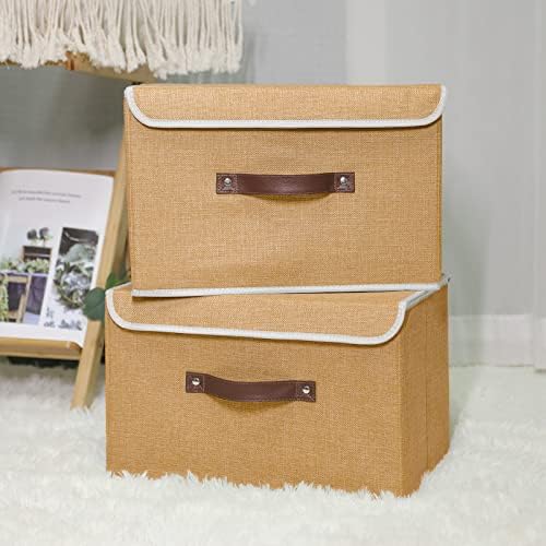 ANMINY Fabric Storage Box Bins with Lids, Khaki, 13"x9"x7.9", 4 Pack - Image 2