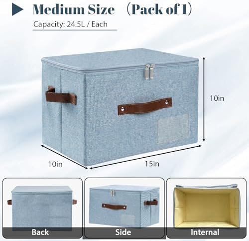 ANMINY Storage Box Fabric Bins with Zipper Lid, 15"x10"x10" Blue 3PCS - Image 6