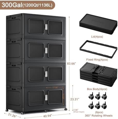 BROVIEW 300Gal Extra Large Storage Bins with Lid and Wheels, Black, 4 Pack - Image 2