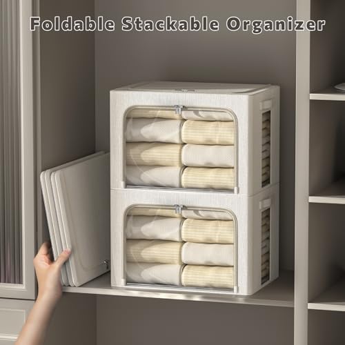 FHSQX 6 Pack Clothes Storage Bins,Lvory White, 15.7x11.8x11.8inch(36L) - Image 2
