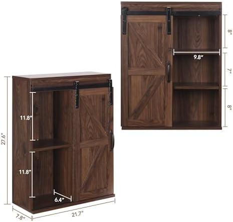 RUSTOWN Farmhouse Bathroom Wall Cabinet with Sliding Barn Door - Image 3