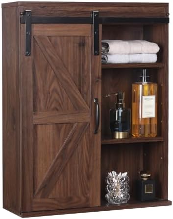 RUSTOWN Farmhouse Bathroom Wall Cabinet with Sliding Barn Door by RUSTOWN