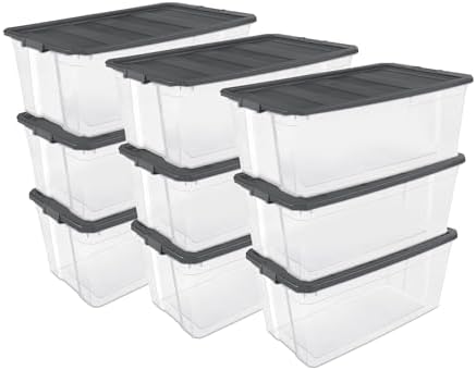 Sterilite 9-Pack Modular Stacker Box, Durable Clear Plastic Storage Bins with Latching Lids, 200 Quart - Stackable Organizing Container Boxes for Closet, Bathroom, and Office by Sterilite