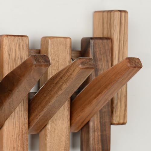 Walnut Piano Key Coat Rack with 8 Flip Hooks - Image 2