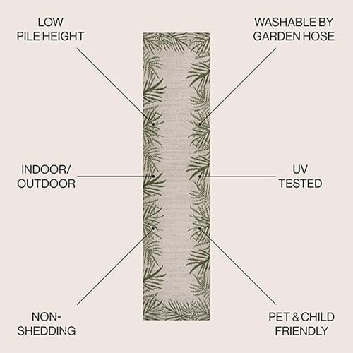 JONATHAN Y Palm Frond Border Indoor Outdoor Runner Rug 2X8 Green/Cream, Isla Coastal Cottage for Backyard, Patio, Porch, Easy-Cleaning, High Traffic, Pet-Friendly, Non-Shedding (TSN207B-28) - Image 2