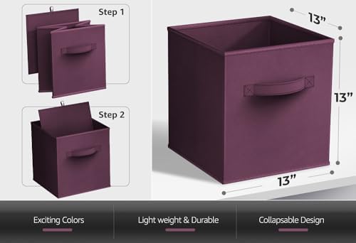 Sorbus Fabric Storage Cubes, 6-Pack Foldable Bins (13 Inch, Purple) - Image 5