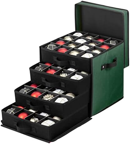 ZOBER Christmas Ornament Storage Box - Stores 64 3" Ornaments with Drawer Style Trays - Tear Proof 600D Oxford Fabric - Ornament Organizer Storage Box, Durable Christmas Containers Holder - Green by ZOBER