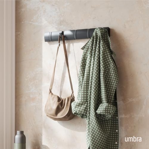 Umbra Flip Coat Rack, Wall Mounted 5-Hook Space Saving, Black/Black - Image 2