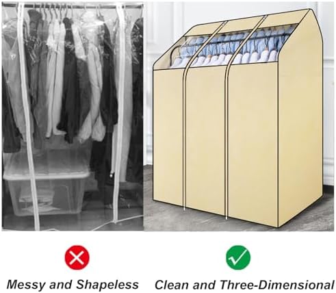 Clothing Rack Covers for High and Low Double Pole Clothes Hanger, Garment Rack Cover with Zipper and Clear Window for Suit, Coat, Long Dresses, Beige(160x78x150cm/63x31x59in) - Image 2