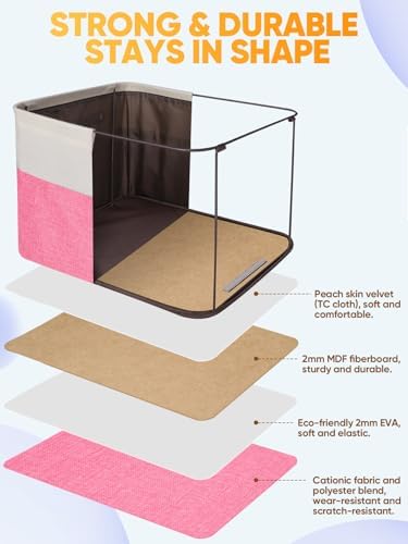 BALEINE 4 Pack Fabric Closet Storage Bins for Shelves, Linen Closet Organizers and Storage, Decorative Baskets for Organizing, Shelf, Clothes, Home, Office (Pink, 17''x13''x10.5'') - Image 3