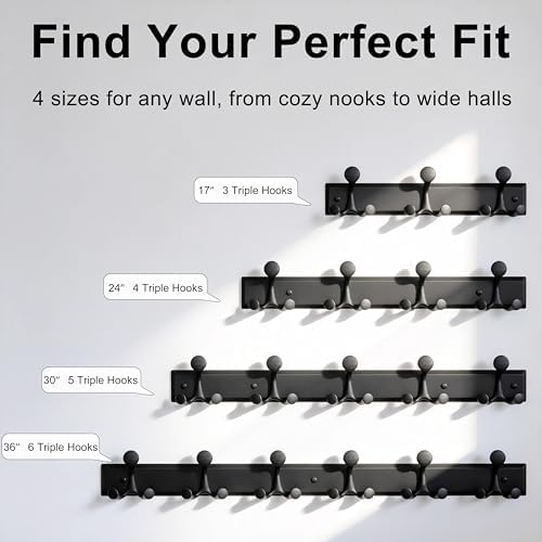 SKOLOO 12 Hooks Wall Mounted Coat Rack, 24 Inch Modern Coat Hanger for Entryway, Bathroom, Garage, Lightweight with 16 Inch Stud Spacing Design, Matte Black(Pack of 2) - Image 6
