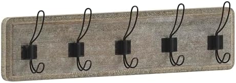 Merrick Lane Enid Hanging Storage Rack - Weathered Pine Wood - 24 Inch Wide - 5 Hanging Hooks - Wall Mounting Hardware Included - Image 2