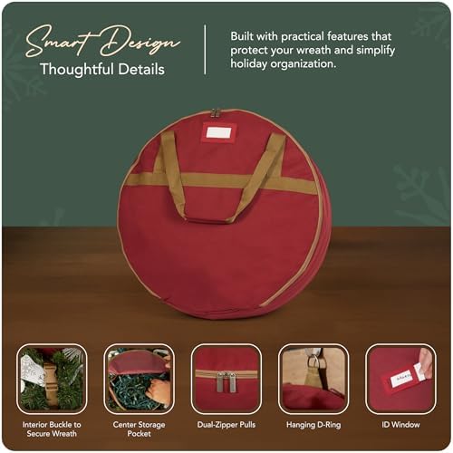 Covermates Wreath Storage Bag, 24" Diameter x 7" H, Red - Image 4