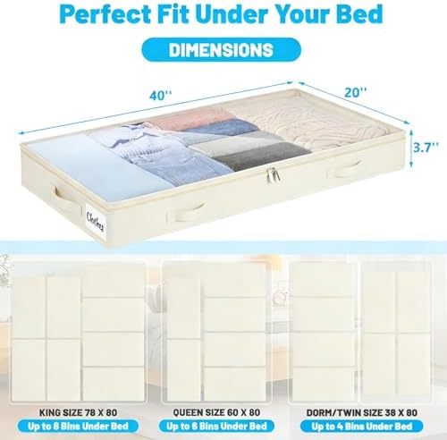 4 Inch Low Profile Under Bed Storage Drawer 4 Pack, Lightweight Underbed Clothes Storage Container Bins With NO STURCTURE, Shallow Storage Bag for Dorm & Home, With Clear Lids & Water-Resistant Fabric - Image 2