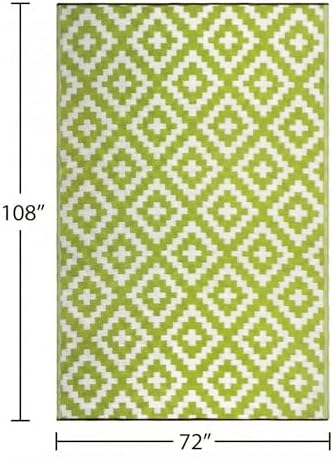 FH Home Outdoor Rug - Waterproof, Fade Resistant, Reversible - Premium Recycled Plastic - Geometric - Large Patio, Deck, Sunroom, Camping, RV - Aztec - Green & White Crease Free - 6 x 9 ft - Image 2