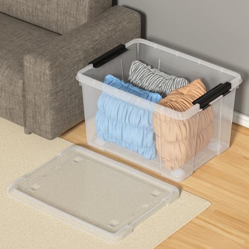 50 Quart Stackable Clear Plastic Storage Box with Wheels, 4-Pack - Image 4