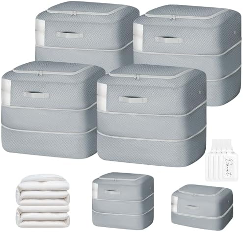 Comforter Storage Bag - 110L Large Capacity Blanket Storage Bags 2-Layer Ultra Space Saving Self Compression Organizer, Washable Compression Bags for Storage Comforter Blanket, 4-Pack, Grey by EasortmPackingCubes