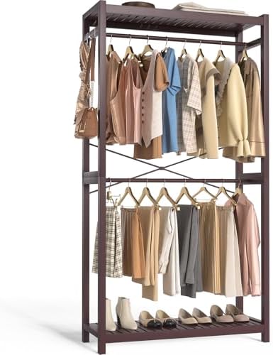 Homykic Bamboo Clothing Rack with Shelves, 33.5” Wide Clothes Rack, 78.8” H by Homykic