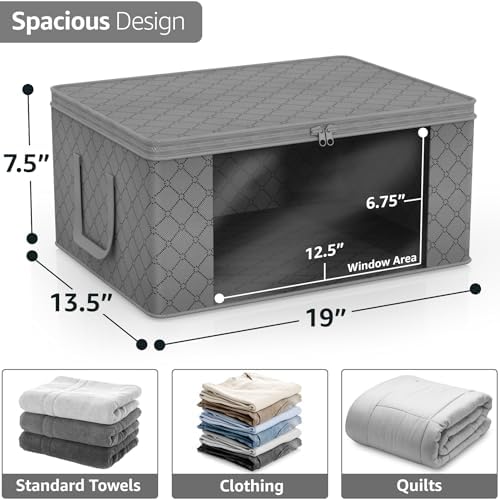 Sorbus Medium Clothes Storage Bags - Foldable Blanket Storage Bins for Organizing Bedroom, Closet, Clothing, Comforter, Organization with Clear Window, Lids and Carry Handles - Set of 8 - Image 2