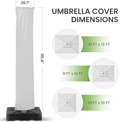 Deconk Patio Cantilever Umbrella Cover Outdoor Offset umbrellas Covers with Zipper and Rod UV Resistant Waterproof for Pool Deck Garden, Fog Grey - Image 2