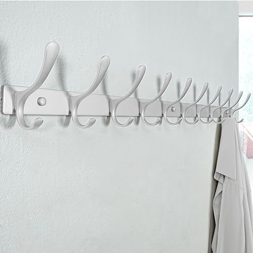 SKOLOO Coat Rack Wall Mounted - 10 Hooks, Heavy Duty, Stainless Steel, Metal Wall Hanger, Sturdy Coat Hooks for Hanging Coats, Jacket, Clothes, Hat, Cold Light Silver - Image 3
