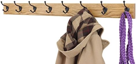Oak Coat Rack with Oil Rubbed Bronze Hat & Coat Style Hooks (Golden Oak, 30.5" x 3.5" with 6 Hooks) - Image 4