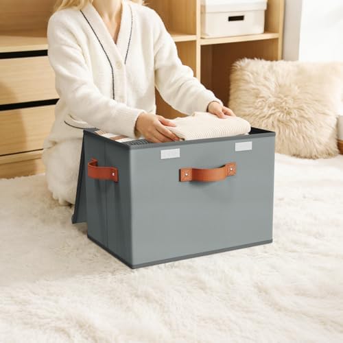Univivi Fabric Storage Cubes with Lids, Stackable Storage Box, Grey, 3 PCS - Image 6