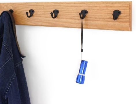 PegandRail Oak Wall Mounted Coat Rack with Aged Bronze Singular Style Hooks 4.5" Ultra Wide (Natural, 25.5" x 4.5" with 5 Hooks) - Image 2