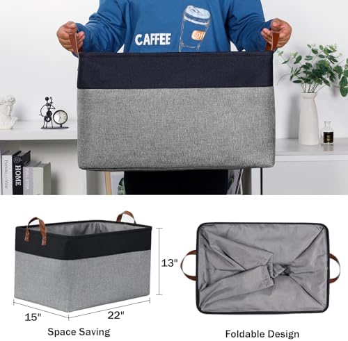 DULLEMELO Extra Large Storage Basket 22X15, 70L Foldable Fabric Toys Baskets Organizer Bins, Black&Grey - Image 2