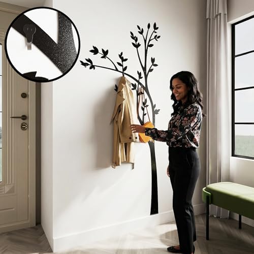 Parametric Tree Coat Rack Wall Mounted, 6 Hooks Black Metal Wall Art, Vertical Entryway Organizer, Hat and Coat Hanger, 33 x 75 in - Image 6