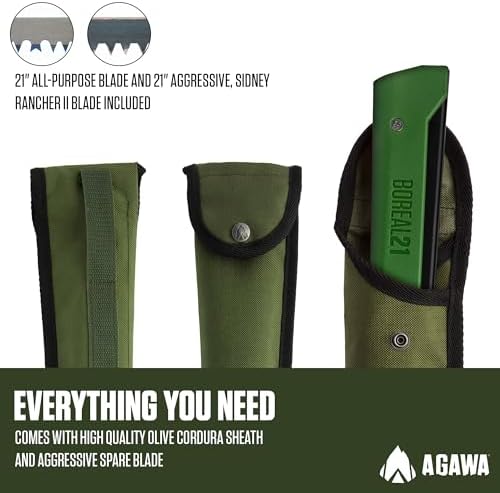 AGAWA - BOREAL21 Tripper Kit - Includes 21" Folding Saw, Nylon Carrying Case, 21" All-Purpose & 21" Aggressive Blade - For Camping, Hiking & Survival Gear (Black Frame/Green Handle) - Image 4