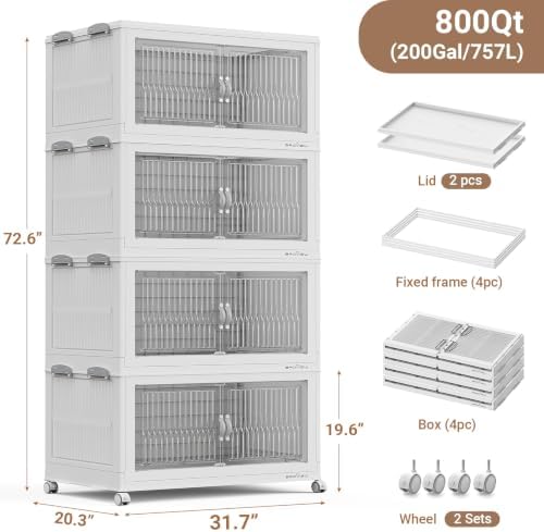 BROVIEW 800Qt Stackable Storage Bins with Lid for Home Dorm, 4Pack White - Image 2