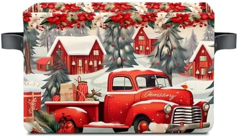 Christmas Baskets Storage Bins with Handles, Christmas Red Truck Foldable Fabric Baskets Canvas Cloth Organizer Storage Boxes 2 2piece by Unknown