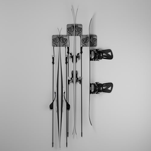Gravity Grabber, The OG - Ski & Snowboard Wall Mount, Indoor Garage & Home Storage Organizer, Damage-Free Grip, Holds Skis/Boards/Poles/More, Space-Saving Premium Gear Rack, (Carbon 3-Pack) - Image 2