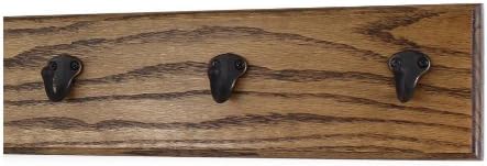 PegandRail Oak Wall Mounted Coat Rack with Aged Bronze Singular Style Hooks 4.5" Ultra Wide (Walnut, 15" x 4.5" with 3 Hooks) by PEG+AND+RAIL