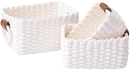 La Jolíe Muse Woven Storage Baskets, Recycled Paper Rope Bin Organizer Divider for Cupboards Drawer Closet Shelf Dresser, Set of 3 (White) by LaJol%C3%ADeMuse