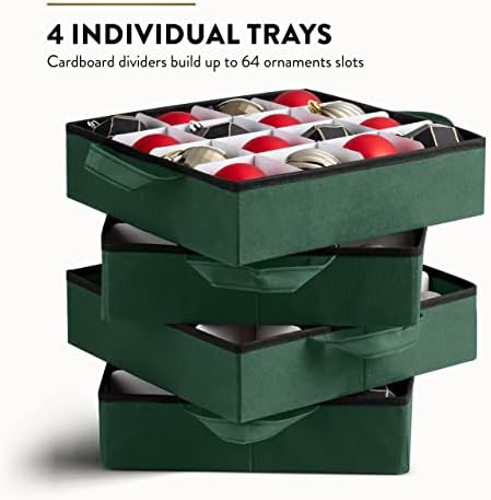 ZOBER Christmas Ornament Storage Box - Stores 64 Ornaments - Non-Woven, Tear- Proof Christmas Ornament Storage Containers - 3 Inch Cube Compartments - Green (Pack of 2) - Image 4