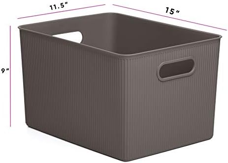 Superio Ribbed Collection - Decorative Plastic Basket Open Home Storage Bins Organizer, Brown (Set of 3) 1 X-Large, 1 Large, 1 Medium - Container Boxes for Organizing Closet Storage Bins for Shelves - Image 2