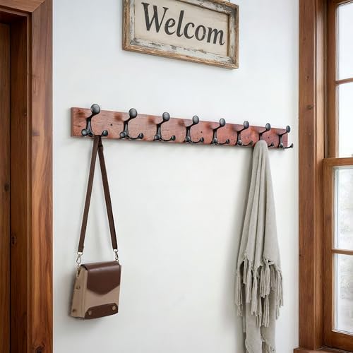 SKOLOO 43-Inch Wood Coat Rack Wall Mount with 8 Triple Hooks - Ideal for Family Entrances, Classrooms, and Pet Supplies Storage - Perfect Coat Hooks for Wall,Mahogany (Sapele), Pack of 2 - Image 2