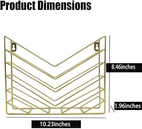 Gold File Organizer, Metal Wall Mounted Magazine Rack, Wall Mounted Magzine Holders for Office, Bathroom (4P Gold) - Image 3