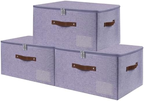 ANMINY Storage Box Fabric Bins with Zipper Lid, 17.7"x13.8"x10" Purple 3PCS by ANMINY