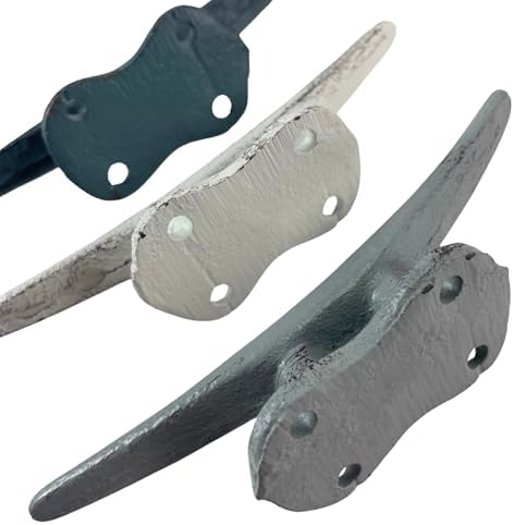 Zeckos Set of 3 Boat Cleat Wall Hooks, 5.5 Inch Blue Gray White Cast Iron - Image 6