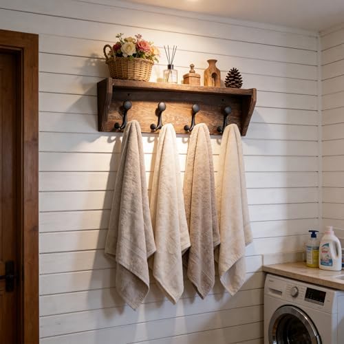SKOLOO Wall Shelf with Hooks, 24-Inch, Weathered Brown - Image 5