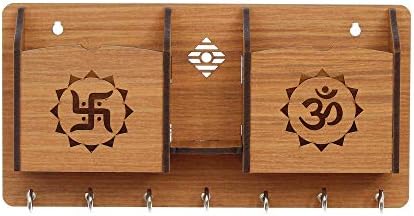 Webelkart Designer Om Swastika Shelf-Brown Wall Shelves Wooden Shelf, Keyholder (with 7 Keys Hooks) - Image 4
