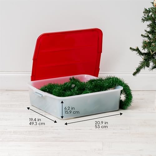 IRIS USA 33 Quart Christmas Wreath Storage Container Box with Lid, 3-Pack, Stackable Under Bed Storage Organizer Bin with Latching Buckles for 20" Wreaths Christmas Decorations Garlands, Clear/Red - Image 4