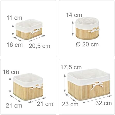 Relaxdays Set of Bamboo Storage Baskets, HxWxD: 17.5 x 32 x 23 cm, Set of 4 Bins for the Shelf or Closet, Natural Brown - Image 4