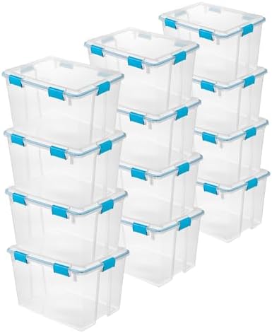 Sterilite Gasket Storage Box with Lids for Home & Office, 80 Quart, 12-Pack by Sterilite
